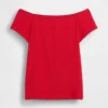 T-shirt corta con spalle scoperte in jersey a trama fitta