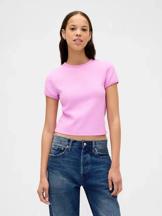 T-shirt corta per neonati a trama a nido d’ape