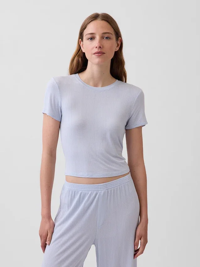 T-shirt da pigiama in modal a costine morbidissima