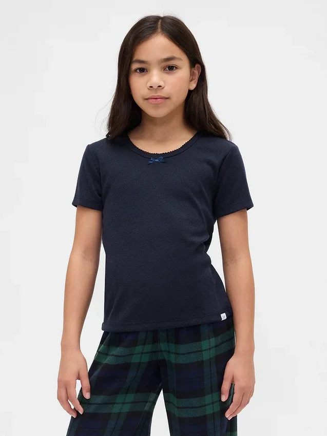 T-shirt da pigiama per bambini in punto ricamato riciclato