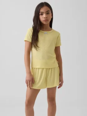 T-shirt da pigiama per bambini in punto ricamato riciclato