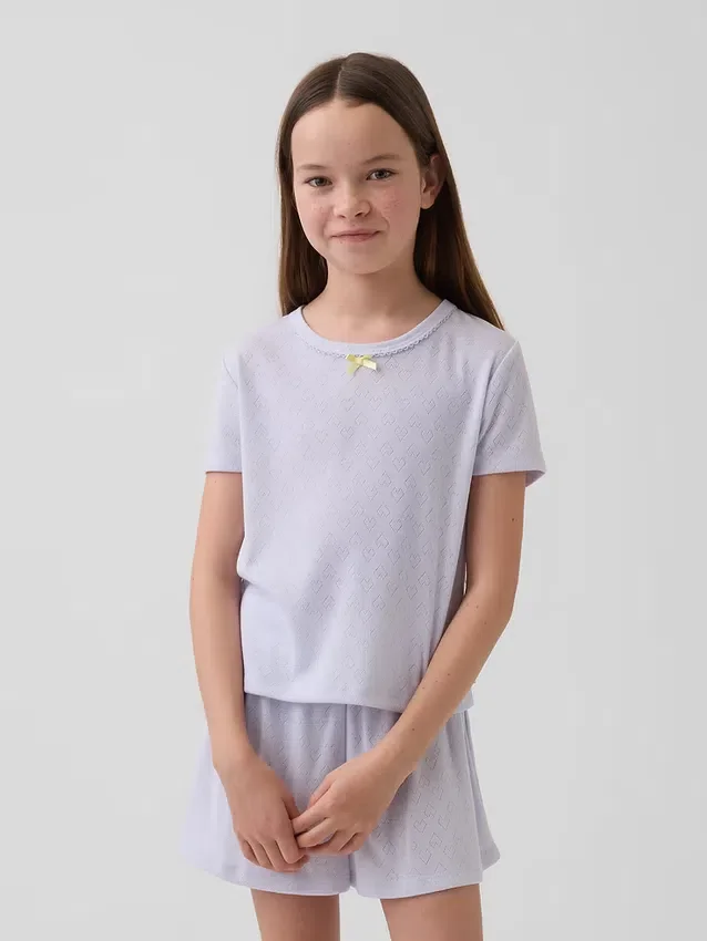 T-shirt da pigiama per bambini in punto ricamato riciclato