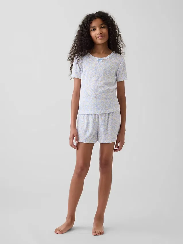 T-shirt da pigiama per bambini in punto ricamato riciclato