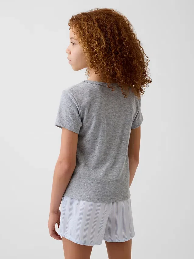 T-shirt da pigiama per bambini in punto ricamato riciclato