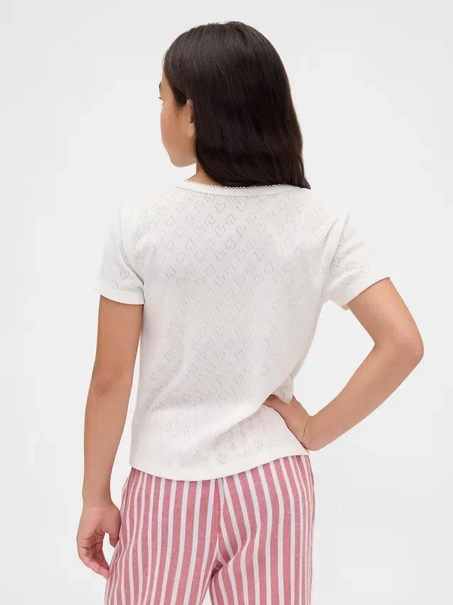 T-shirt da pigiama per bambini in punto ricamato riciclato