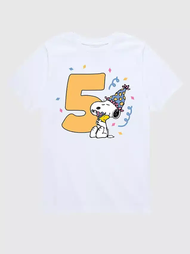 T-shirt grafica a maniche corte Peanuts per bambini per il 5° compleanno