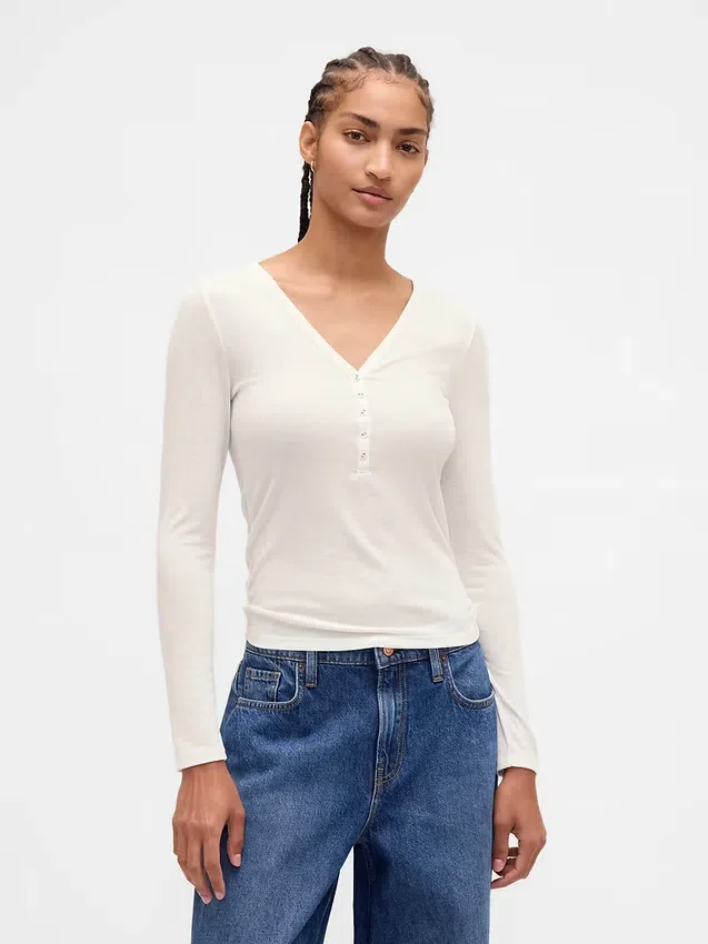 T-shirt Henley a costine trasparente