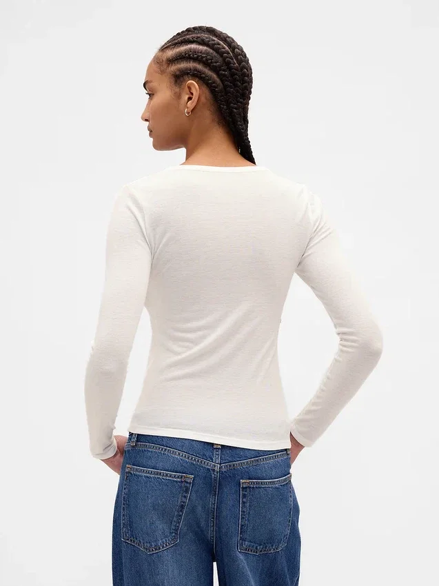 T-shirt Henley a costine trasparente