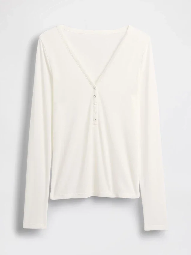 T-shirt Henley a costine trasparente