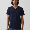 T-shirt in jersey di cotone con scollo a V