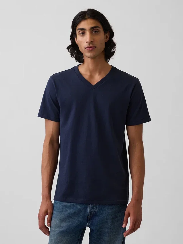 T-shirt in jersey di cotone con scollo a V