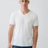 T-shirt in jersey di cotone con scollo a V