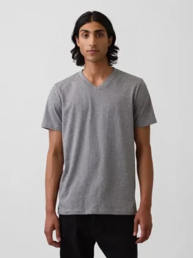 T-shirt in jersey di cotone con scollo a V