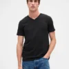 T-shirt in jersey di cotone con scollo a V