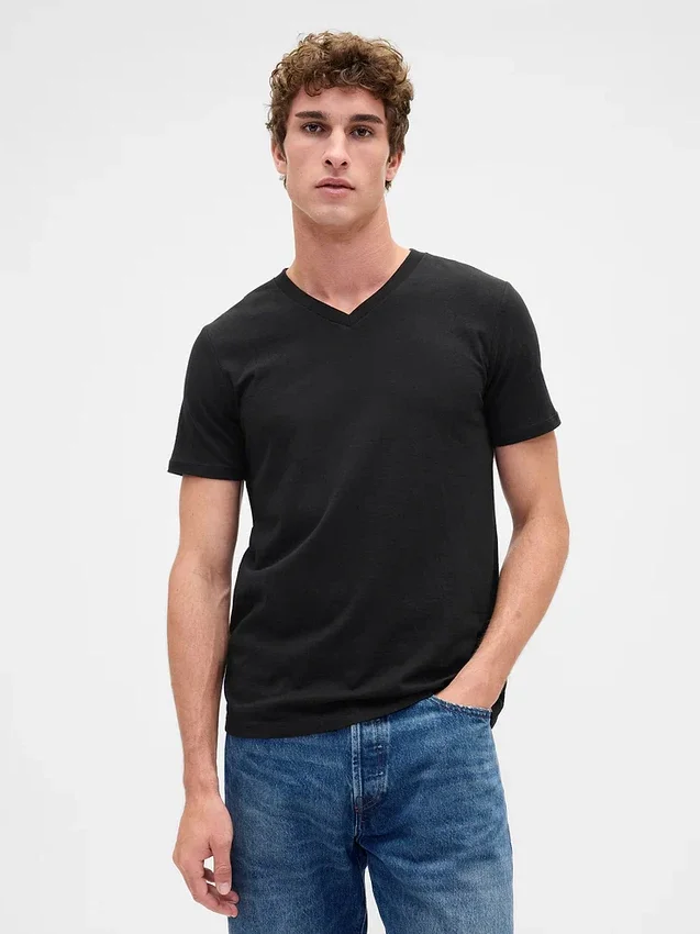 T-shirt in jersey di cotone con scollo a V