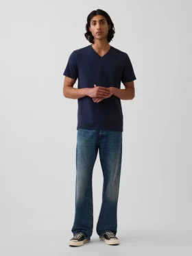 T-shirt in jersey di cotone con scollo a V