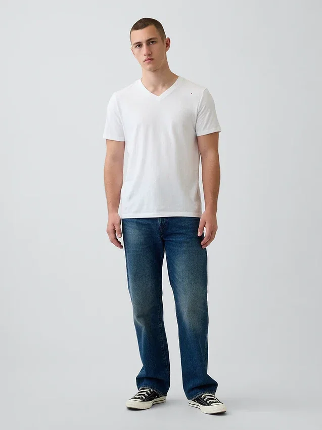 T-shirt in jersey di cotone con scollo a V