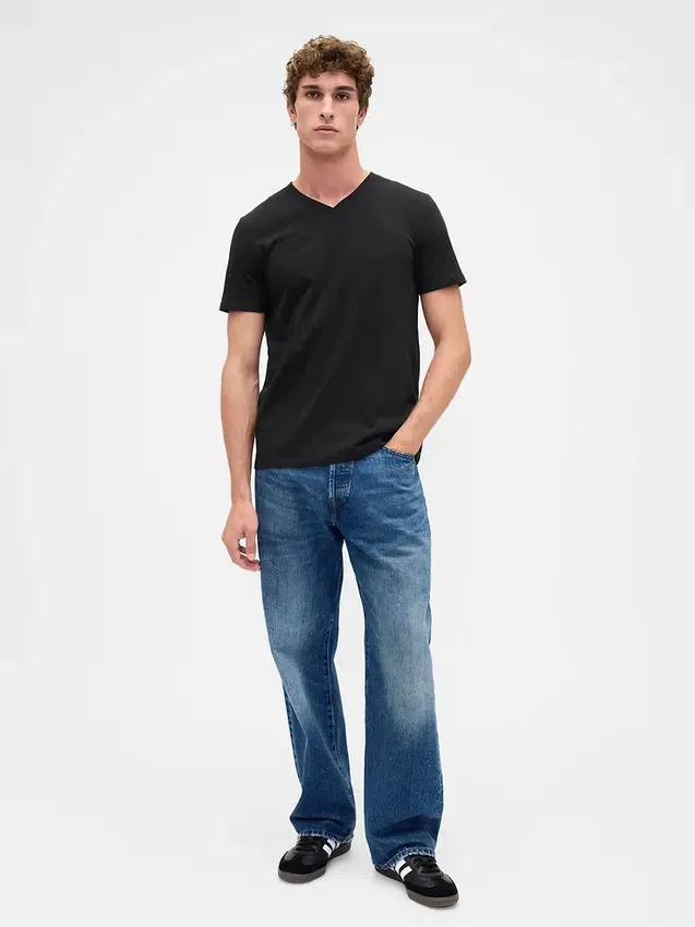 T-shirt in jersey di cotone con scollo a V