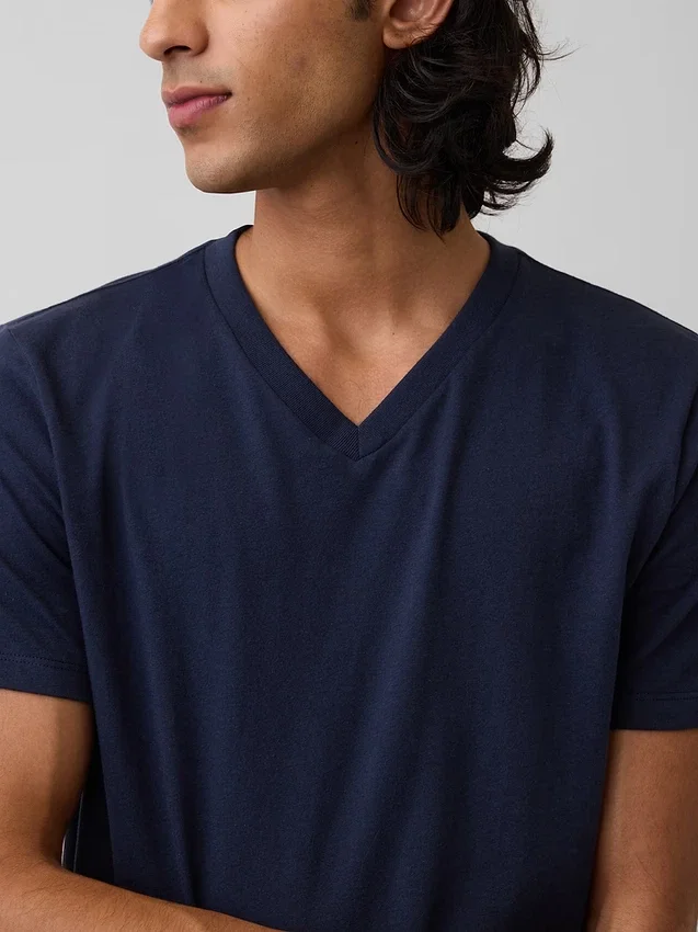 T-shirt in jersey di cotone con scollo a V