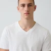 T-shirt in jersey di cotone con scollo a V