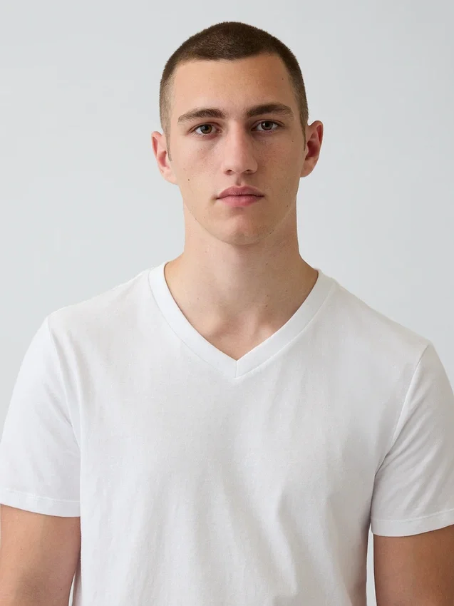 T-shirt in jersey di cotone con scollo a V