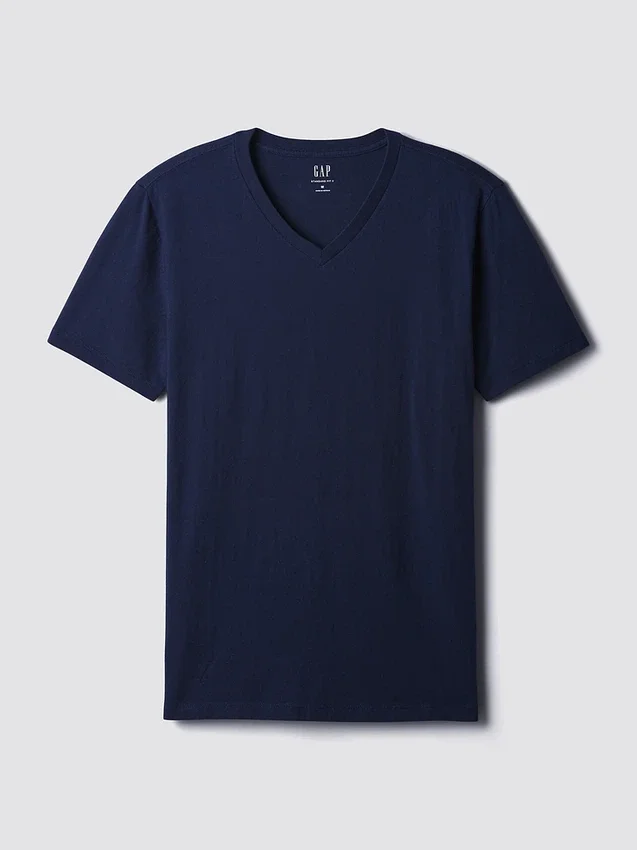 T-shirt in jersey di cotone con scollo a V