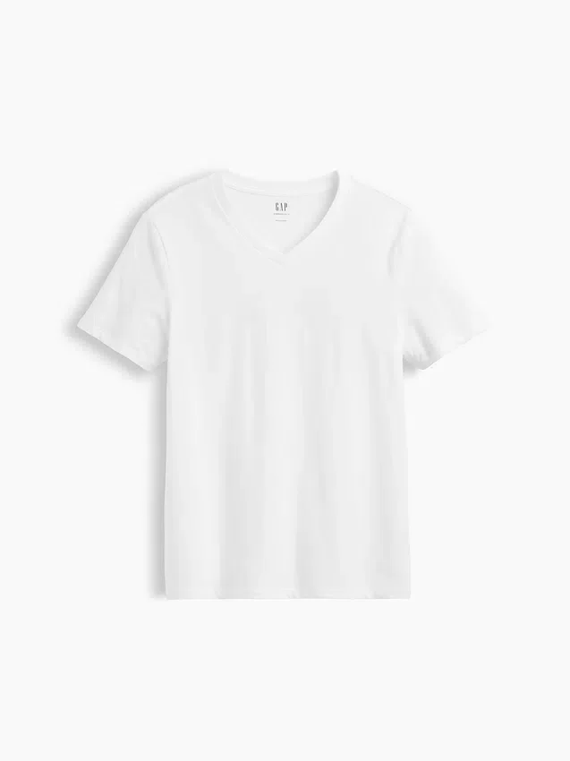 T-shirt in jersey di cotone con scollo a V