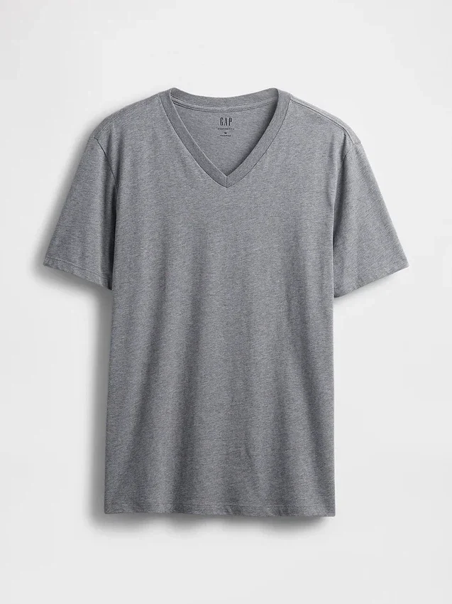 T-shirt in jersey di cotone con scollo a V