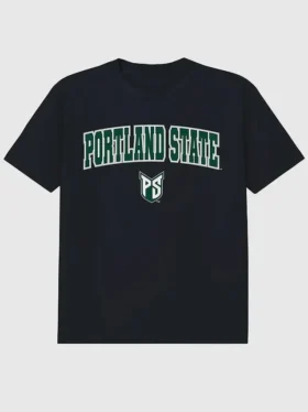 T-shirt nera con grafica dell'Arch Logo della Portland State University