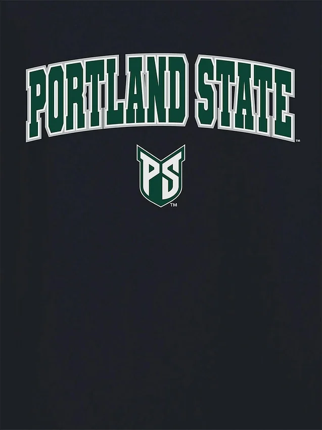 T-shirt nera con grafica dell'Arch Logo della Portland State University