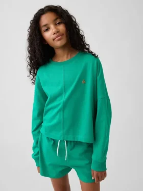 T-shirt oversize per bambini in tessuto pesante con cuciture a vista