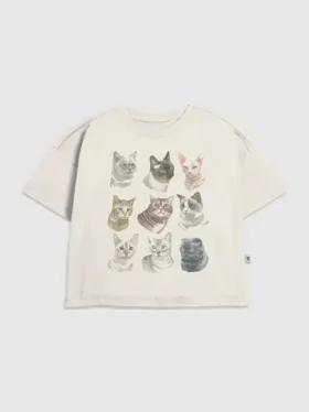 T-shirt per bambini con grafica "Facce di gatto"