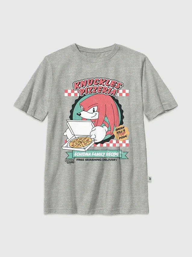 T-shirt per bambini con grafica "Pizza" di Knuckles di Sonic the Hedgehog