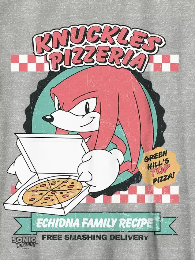 T-shirt per bambini con grafica "Pizza" di Knuckles di Sonic the Hedgehog