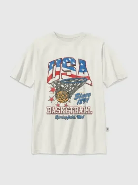 T-shirt per bambini con grafica vintage sul basket