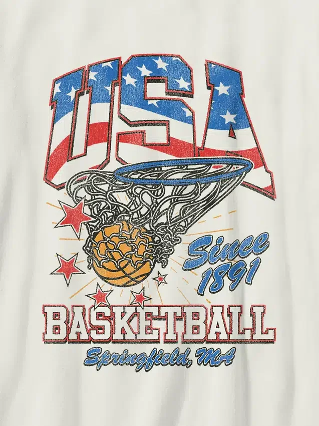 T-shirt per bambini con grafica vintage sul basket