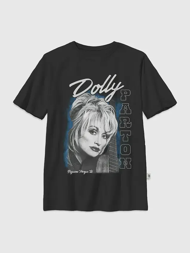 T-shirt per bambini con stampa oversize “Dolly Parton Guitar Portrait”