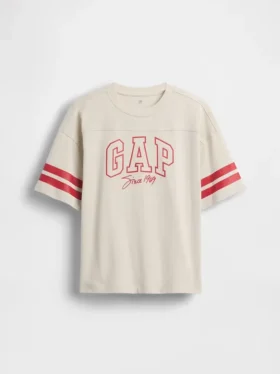 T-shirt per bambini in jersey di cotone pesante con logo e cuciture oversize