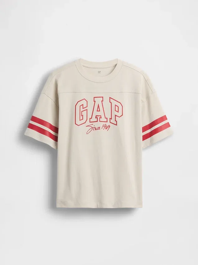 T-shirt per bambini in jersey di cotone pesante con logo e cuciture oversize