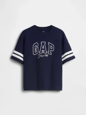 T-shirt per bambini in jersey di cotone pesante con logo e cuciture oversize