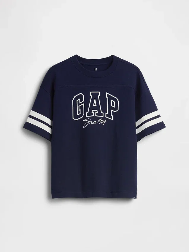 T-shirt per bambini in jersey di cotone pesante con logo e cuciture oversize