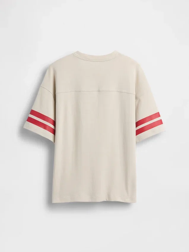 T-shirt per bambini in jersey di cotone pesante con logo e cuciture oversize