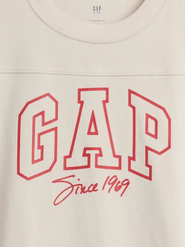 T-shirt per bambini in jersey di cotone pesante con logo e cuciture oversize