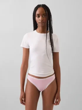 Tanga in cotone biologico elasticizzato con bordi in pizzo