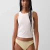 Tanga in cotone biologico elasticizzato con bordi in pizzo