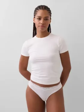 Tanga in cotone biologico elasticizzato con bordi in pizzo