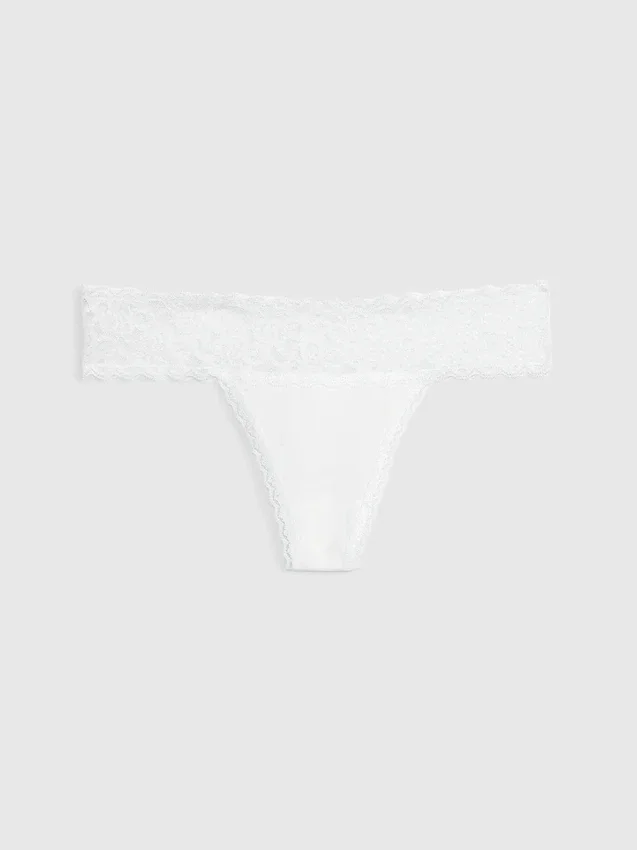 Tanga in cotone biologico elasticizzato con bordi in pizzo