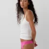 Tanga in cotone biologico elasticizzato con bordi in pizzo