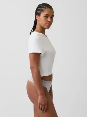 Tanga in cotone biologico elasticizzato con bordi in pizzo