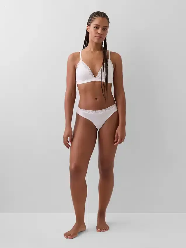Tanga in cotone biologico elasticizzato con bordi in pizzo